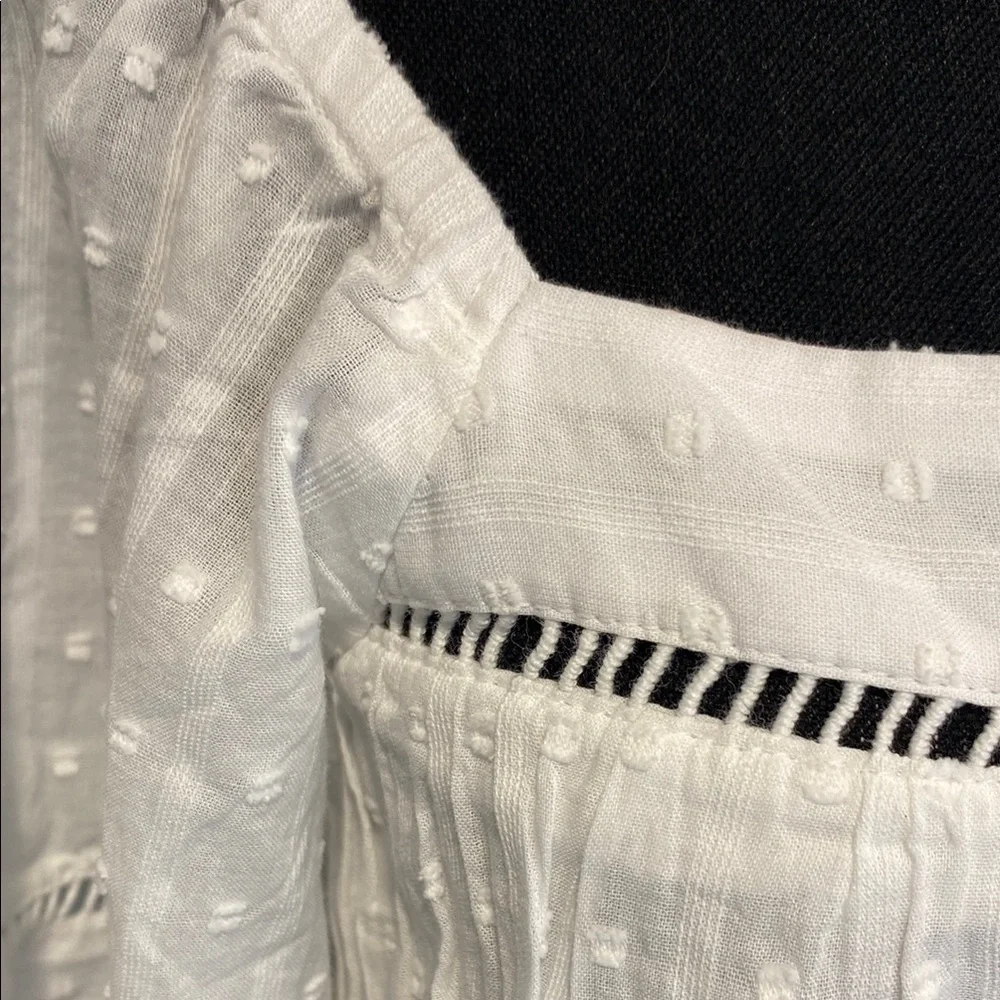 LOFT Blouse Ruffle Puff Sleeve Smocked Swiss Dot Romantic Milkmaid White Medium